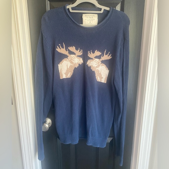 Abercrombie & Fitch Navy Moose Sweater-Size M - Picture 2 of 7